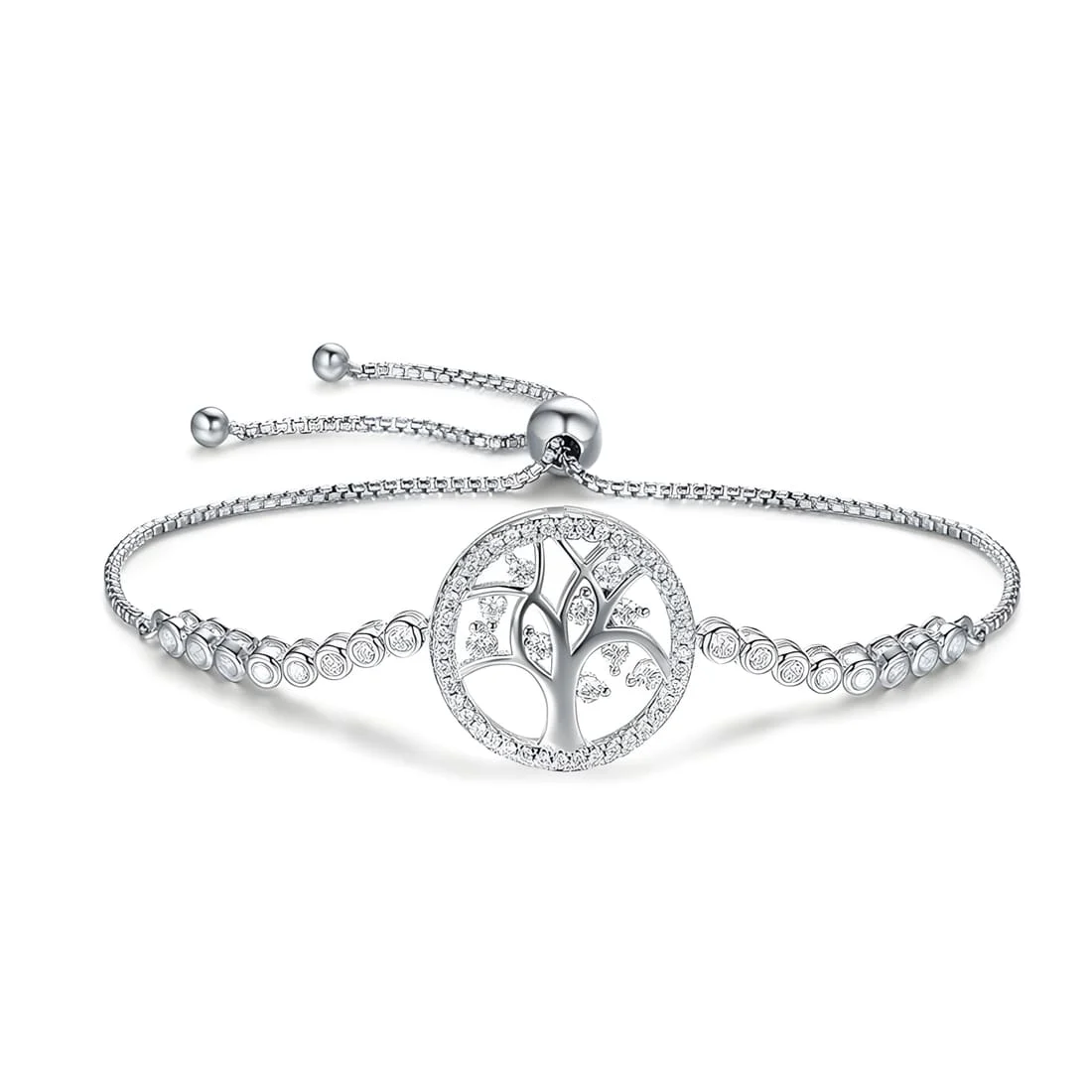 Pulsera Árbol de la Vida <myexti><span>Plata de Ley 925, chapada en oro blanco, con circonitas y longitud ajustable</span></myexti>