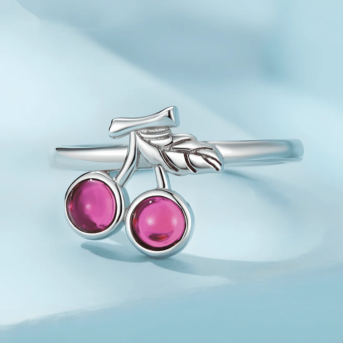 Anillo de Cerezas <myexti><span>Plata de Ley 925, chapada en oro blanco, con rubíes - ajustable</span></myexti> - Imagen 3