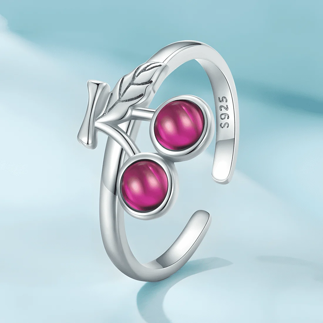 Anillo de Cerezas <myexti><span>Plata de Ley 925, chapada en oro blanco, con rubíes - ajustable</span></myexti> - Imagen 4