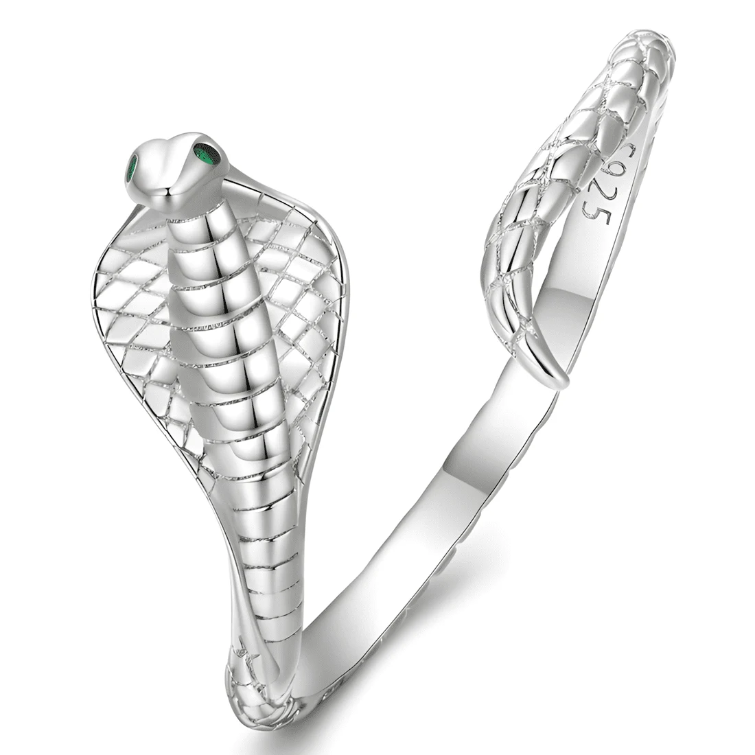 Anillo de Serpiente Cobra <myexti><span>Plata de Ley 925, chapada en oro blanco, con circonitas verdes - ajustable</span></myexti>
