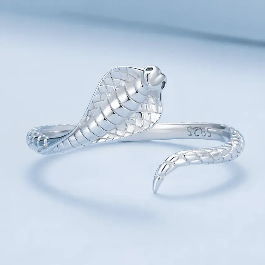 Anillo de Serpiente Cobra <myexti><span>Plata de Ley 925, chapada en oro blanco, con circonitas verdes - ajustable</span></myexti> - Imagen 3