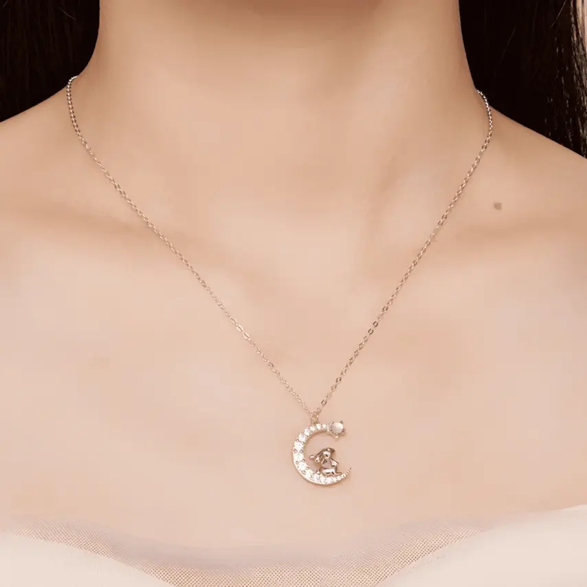 Collar Conejo de la Luna <myexti><span>Plata de Ley 925, chapado en oro blanco, con circonitas y piedra lunar, con longitud ajustable</span></myexti> - Imagen 2