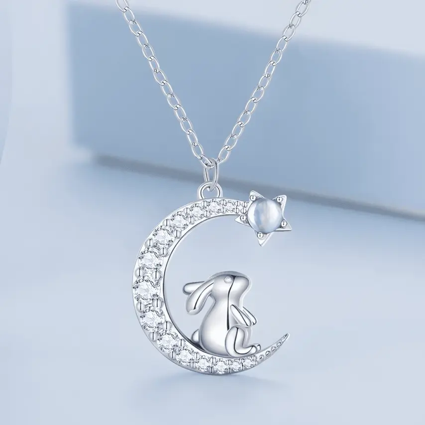 Collar Conejo de la Luna <myexti><span>Plata de Ley 925, chapado en oro blanco, con circonitas y piedra lunar, con longitud ajustable</span></myexti> - Imagen 3