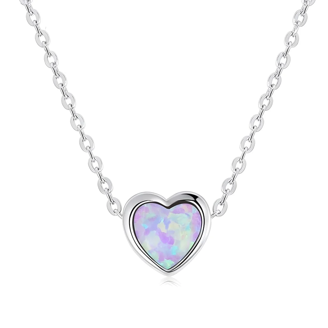 Collar de Corazón con Ópalo <myexti><span>Plata de Ley 925, chapada en oro blanco, con piedra de ópalo en forma de corazón y longitud ajustable</span></myexti>