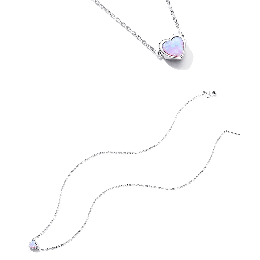 Collar de Corazón con Ópalo <myexti><span>Plata de Ley 925, chapada en oro blanco, con piedra de ópalo en forma de corazón y longitud ajustable</span></myexti> - Imagen 4