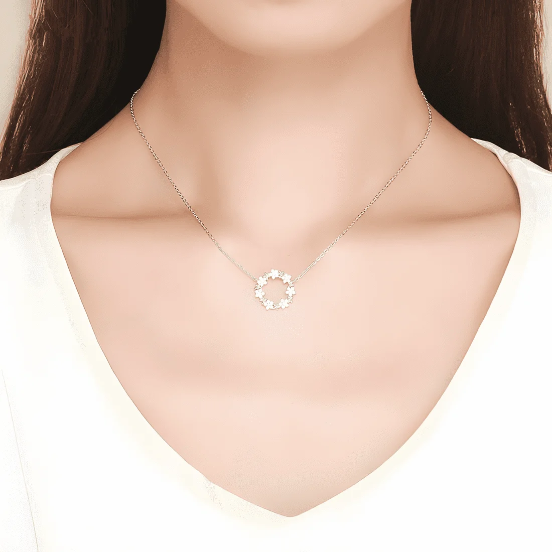 Collar Ramo de Flores <myexti><span>Plata de Ley 925, chapada en oro blanco, con circonitas y longitud ajustable</span></myexti> - Imagen 2