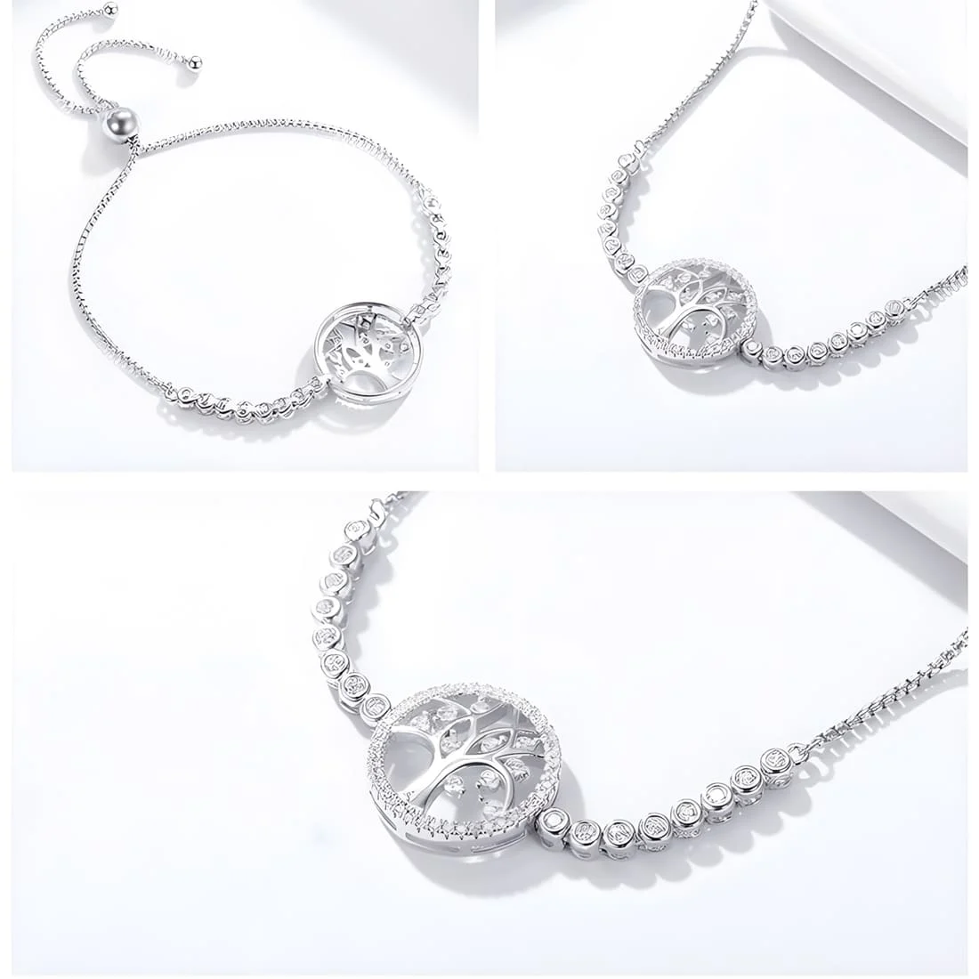 Pulsera Árbol de la Vida <myexti><span>Plata de Ley 925, chapada en oro blanco, con circonitas y longitud ajustable</span></myexti> - Imagen 5