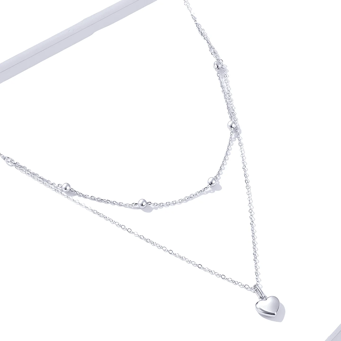 Collar de Corazón <myexti><span>Plata de Ley 925, chapada en oro blanco, con doble cadena y longitud ajustable</span></myexti> - Imagen 3