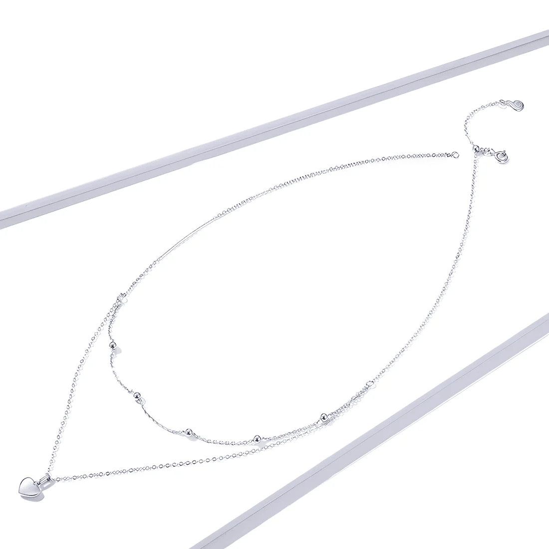 Collar de Corazón <myexti><span>Plata de Ley 925, chapada en oro blanco, con doble cadena y longitud ajustable</span></myexti> - Imagen 4