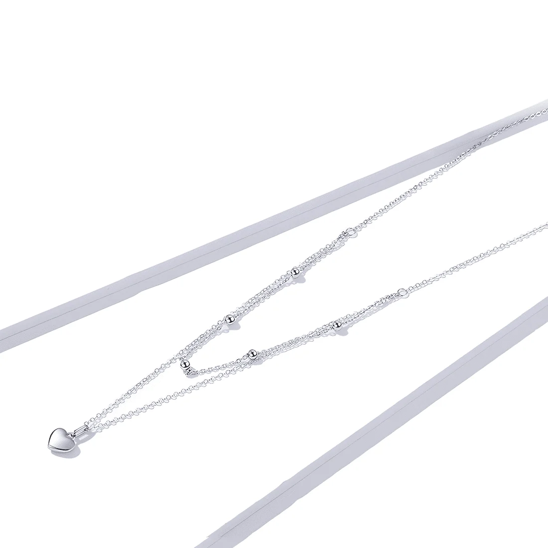 Collar de Corazón <myexti><span>Plata de Ley 925, chapada en oro blanco, con doble cadena y longitud ajustable</span></myexti> - Imagen 5