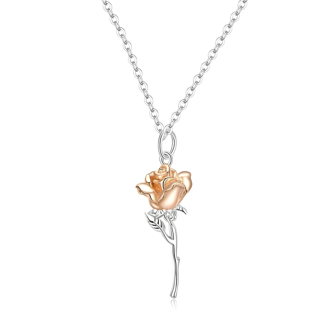 Collar Rosa Dorada <myexti><span>Plata de Ley 925, chapada en oro blanco, con pétalos chapados en oro rosa y longitud ajustable</span></myexti>