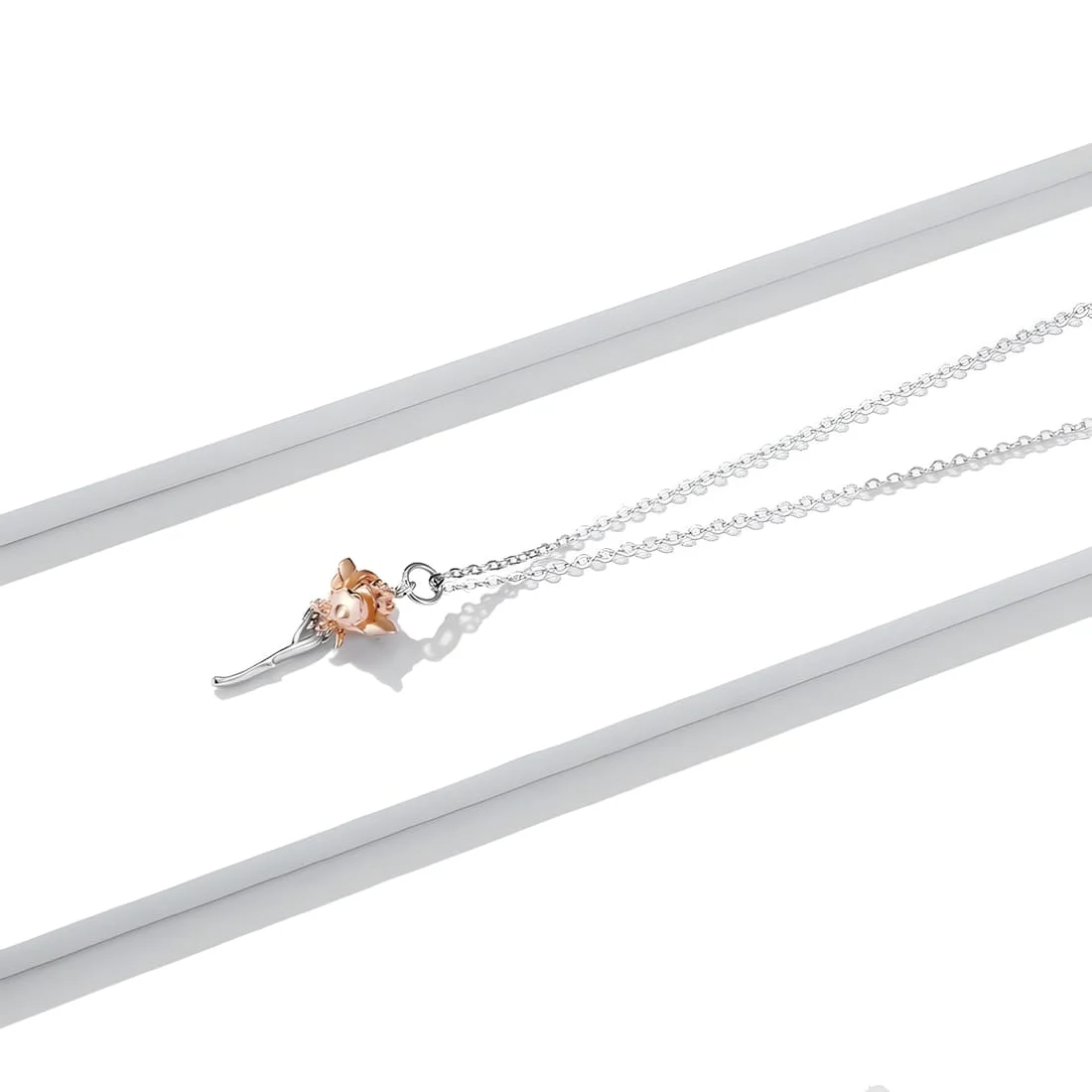 Collar Rosa Dorada <myexti><span>Plata de Ley 925, chapada en oro blanco, con pétalos chapados en oro rosa y longitud ajustable</span></myexti> - Imagen 4