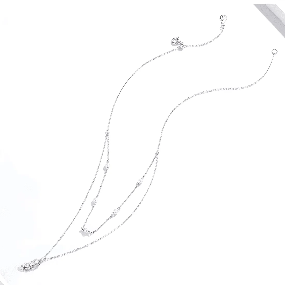 Collar de Pluma <myexti><span>Plata de Ley 925, chapada en oro blanco, con doble cadena, cuentas, y circonitas</span></myexti> - Imagen 5