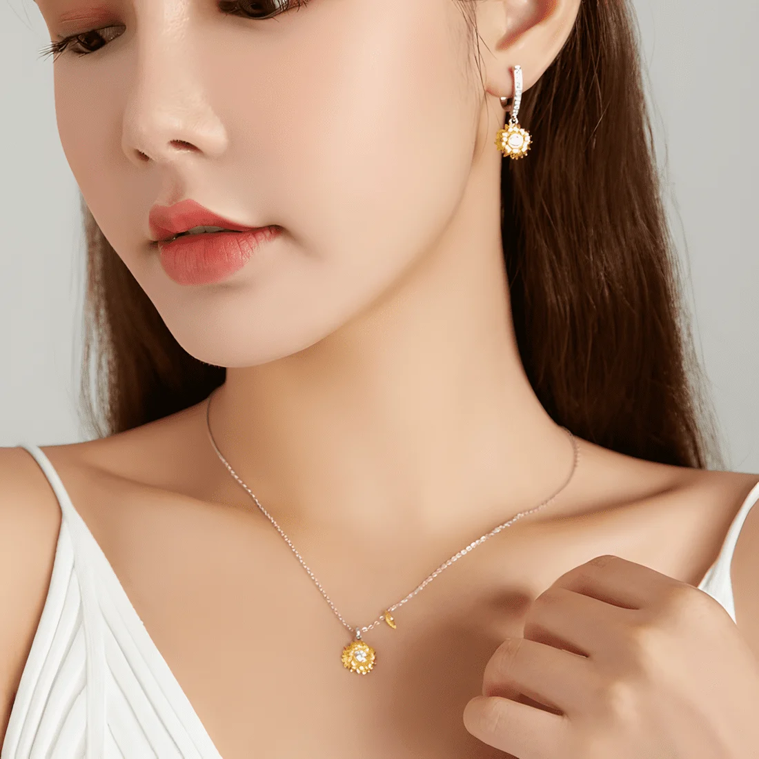 Collar Girasol <myexti><span>Plata de Ley 925, colgante chapado en oro blanco y oro amarillo con circonitas y longitud ajustable</span></myexti> - Imagen 2