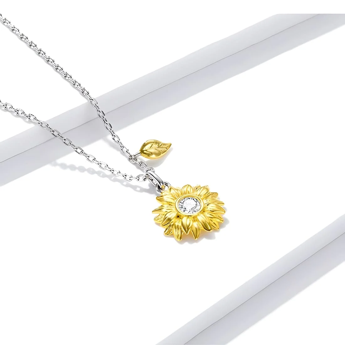 Collar Girasol <myexti><span>Plata de Ley 925, colgante chapado en oro blanco y oro amarillo con circonitas y longitud ajustable</span></myexti> - Imagen 3