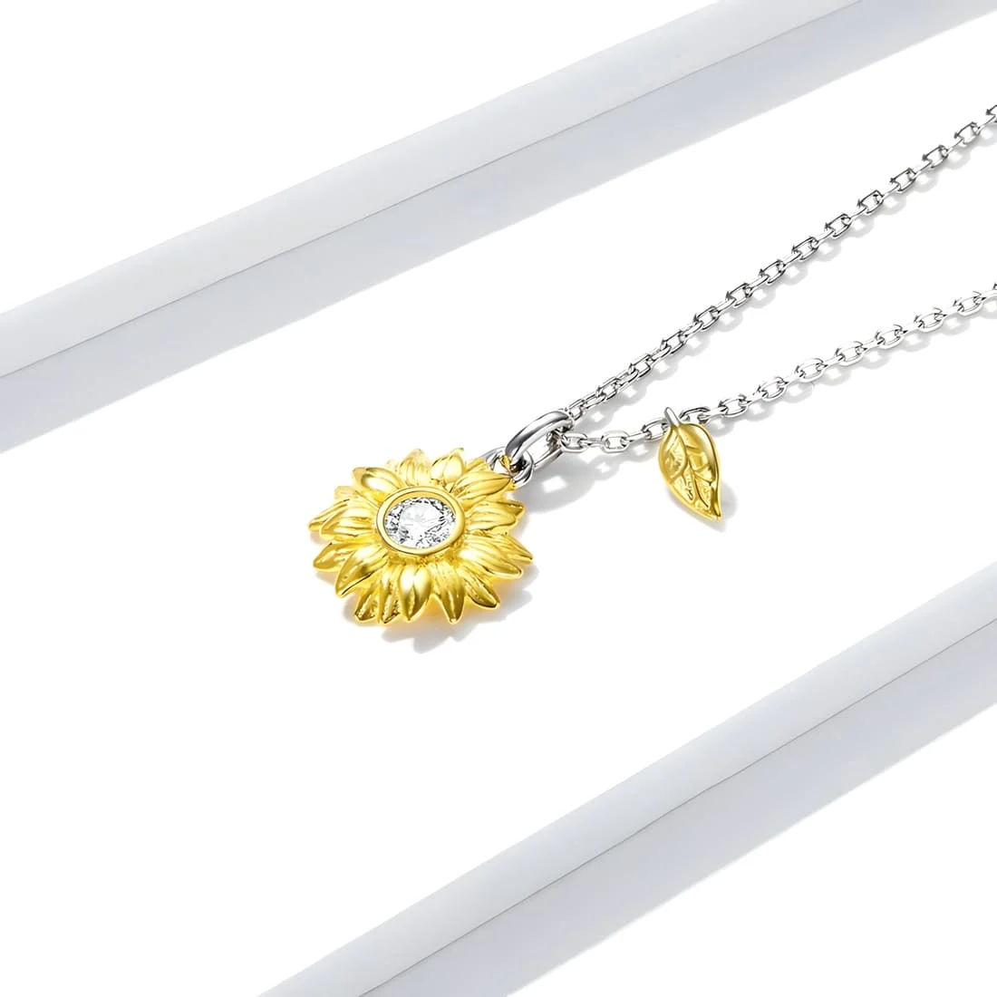 Collar Girasol <myexti><span>Plata de Ley 925, colgante chapado en oro blanco y oro amarillo con circonitas y longitud ajustable</span></myexti> - Imagen 4