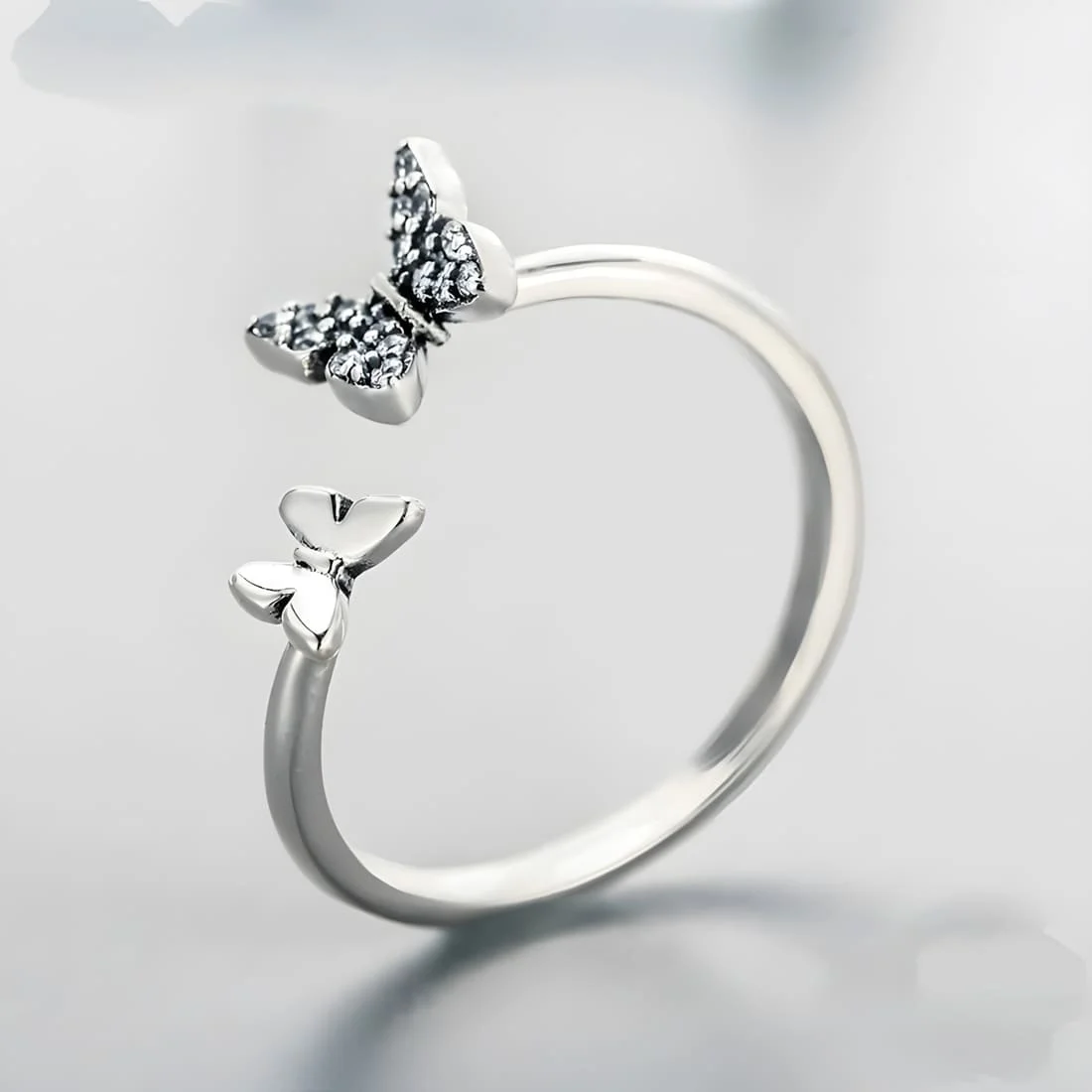 Anillo de Mariposas <myexti><span>Plata de Ley 925, chapada en oro blanco, con circonitas - ajustable</span></myexti> - Imagen 3