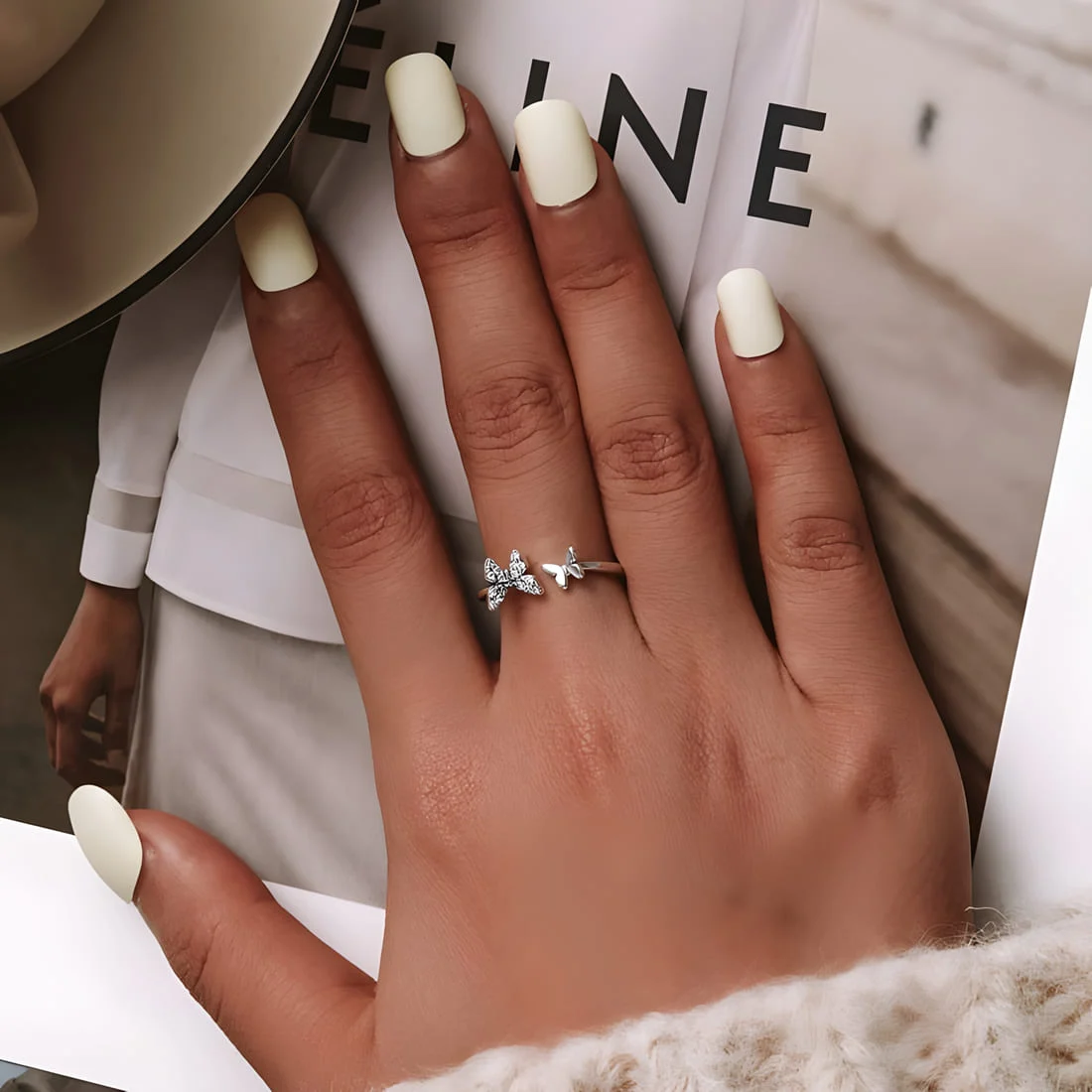 Anillo de Mariposas <myexti><span>Plata de Ley 925, chapada en oro blanco, con circonitas - ajustable</span></myexti> - Imagen 4