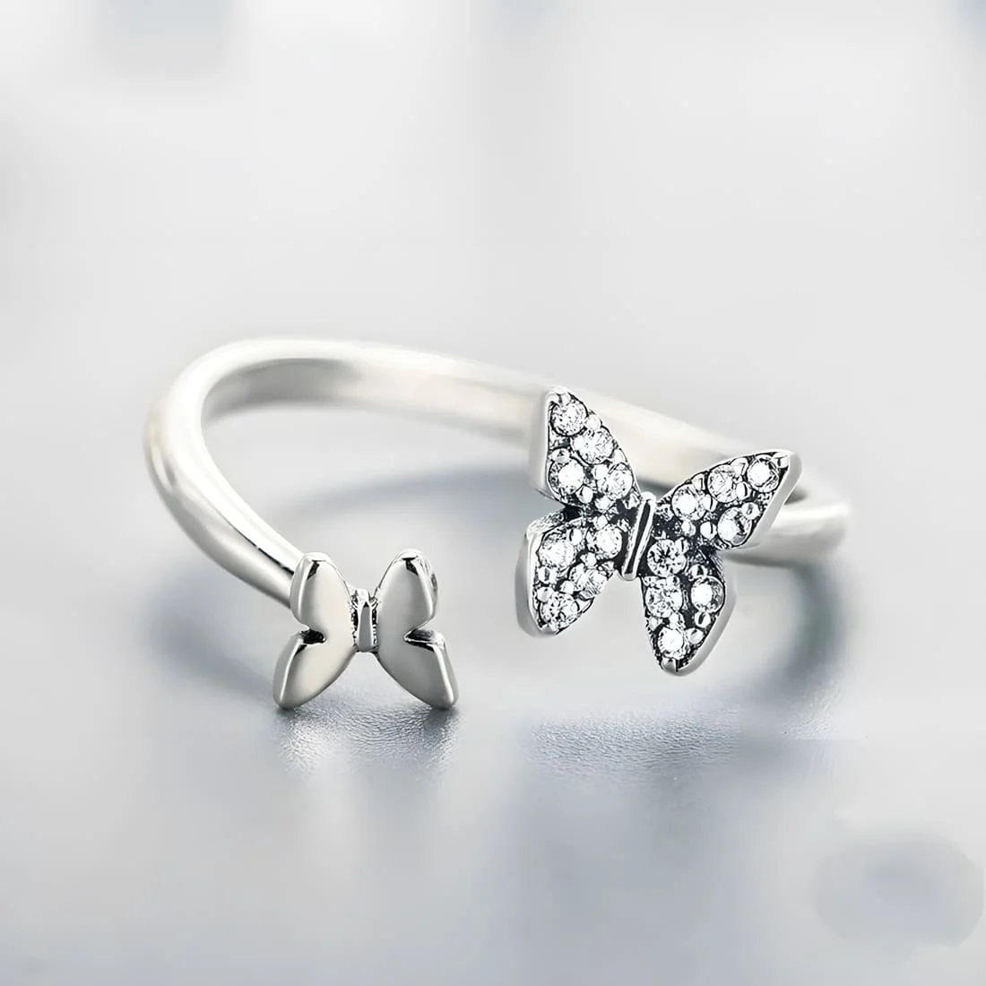 Anillo de Mariposas <myexti><span>Plata de Ley 925, chapada en oro blanco, con circonitas - ajustable</span></myexti> - Imagen 5