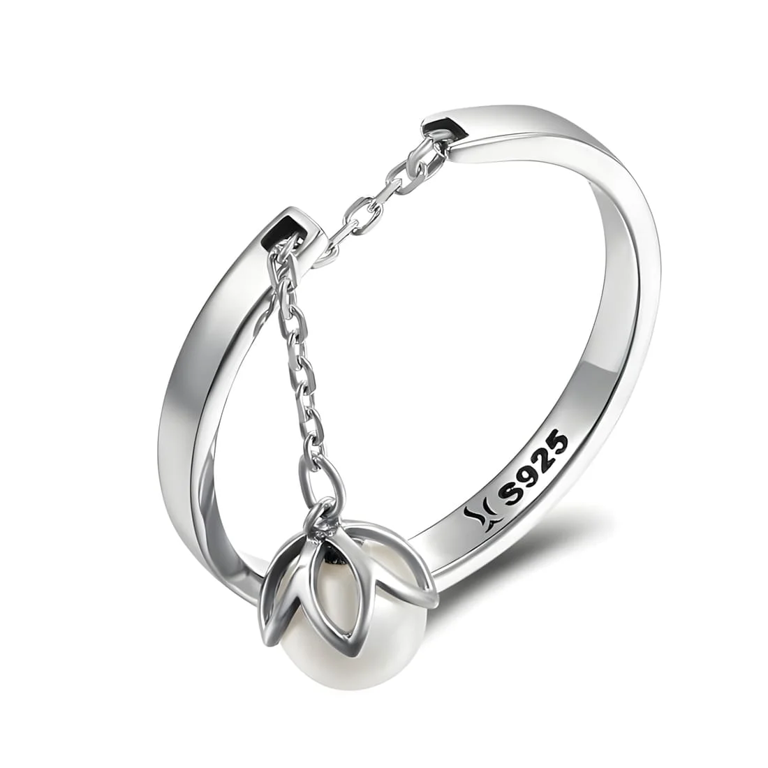 Anillo con Colgante de Perla <myexti><span>Plata de Ley 925, chapada en oro blanco, con detalle de cadena - ajustable</span></myexti>