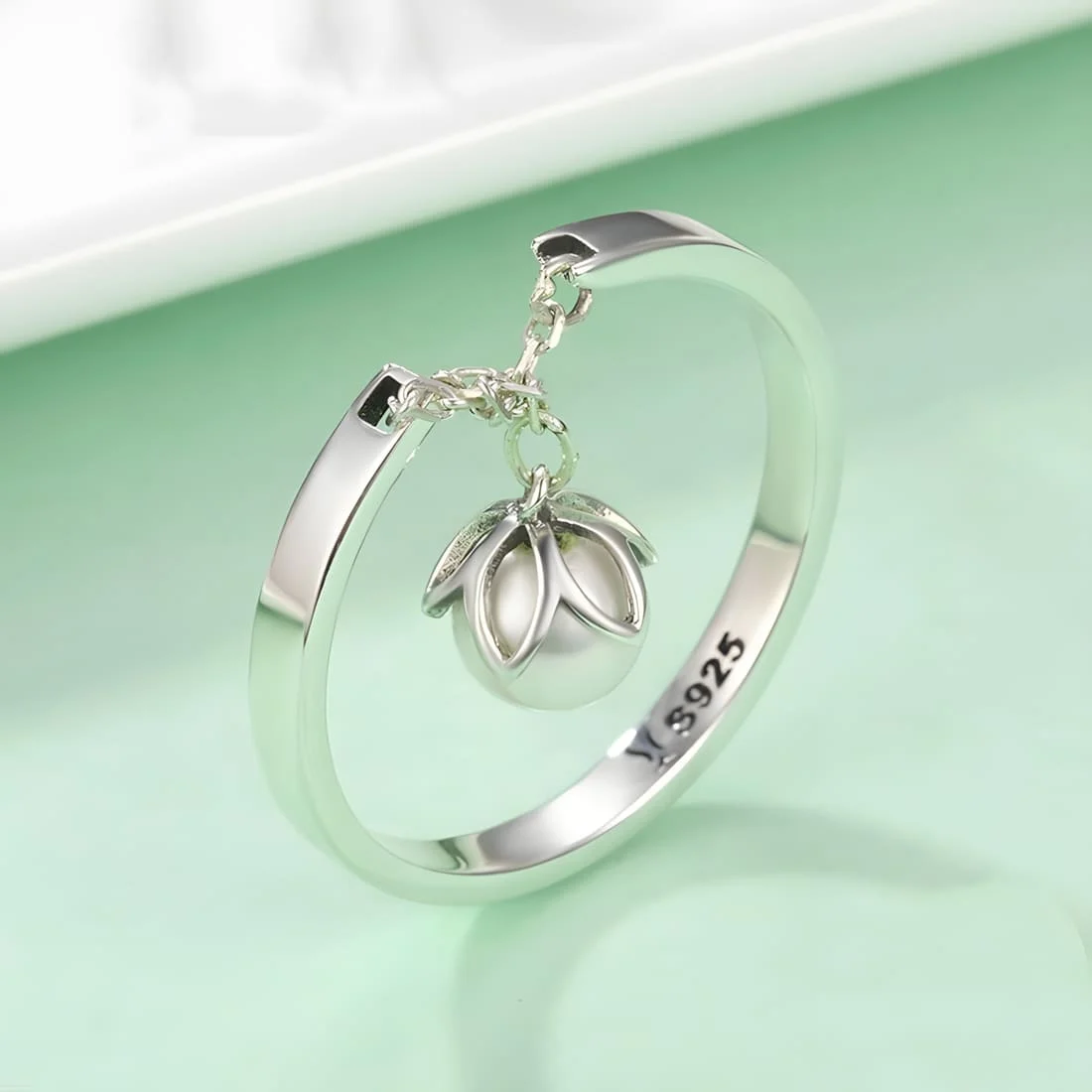 Anillo con Colgante de Perla <myexti><span>Plata de Ley 925, chapada en oro blanco, con detalle de cadena - ajustable</span></myexti> - Imagen 3