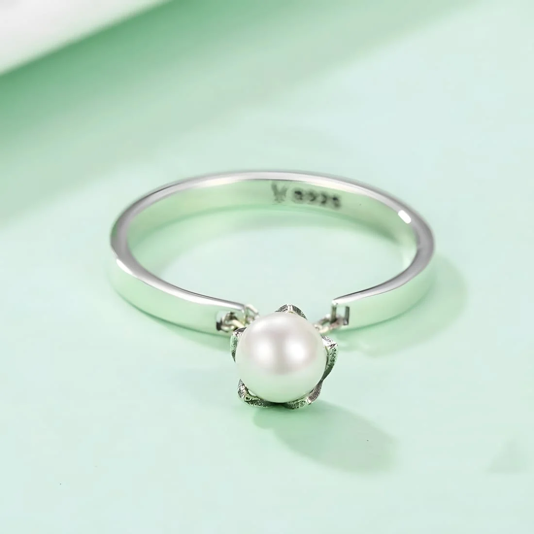 Anillo con Colgante de Perla <myexti><span>Plata de Ley 925, chapada en oro blanco, con detalle de cadena - ajustable</span></myexti> - Imagen 4