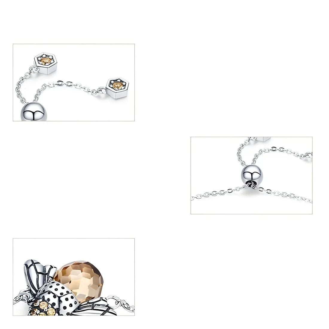 Pulsera Abeja Reina <myexti><span>Plata de Ley 925, chapada en oro blanco, con circonitas marrones y longitud ajustable</span></myexti> - Imagen 5