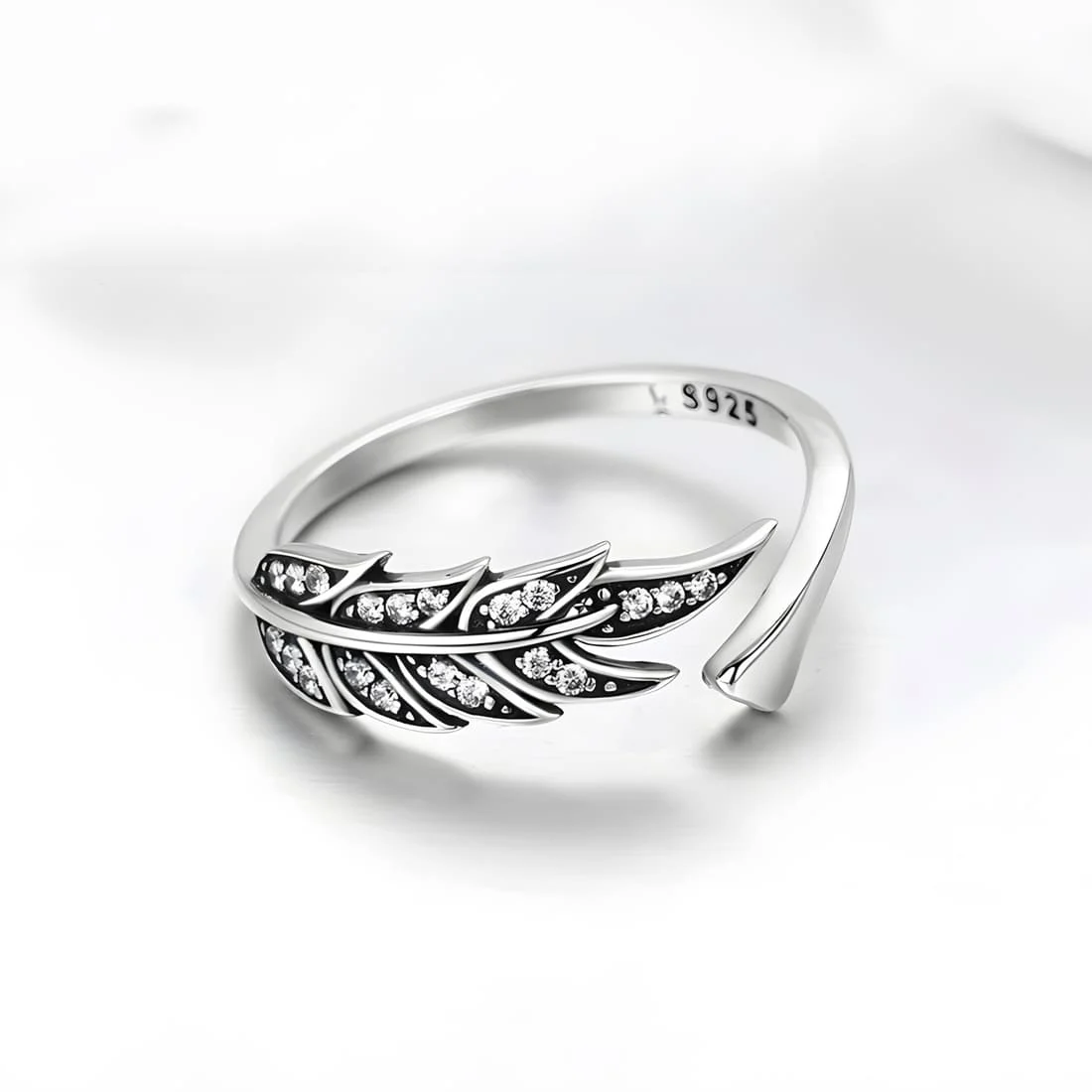Anillo de Pluma <myexti><span>Plata de Ley 925, chapada en oro blanco, con circonitas - ajustable</span></myexti> - Imagen 3