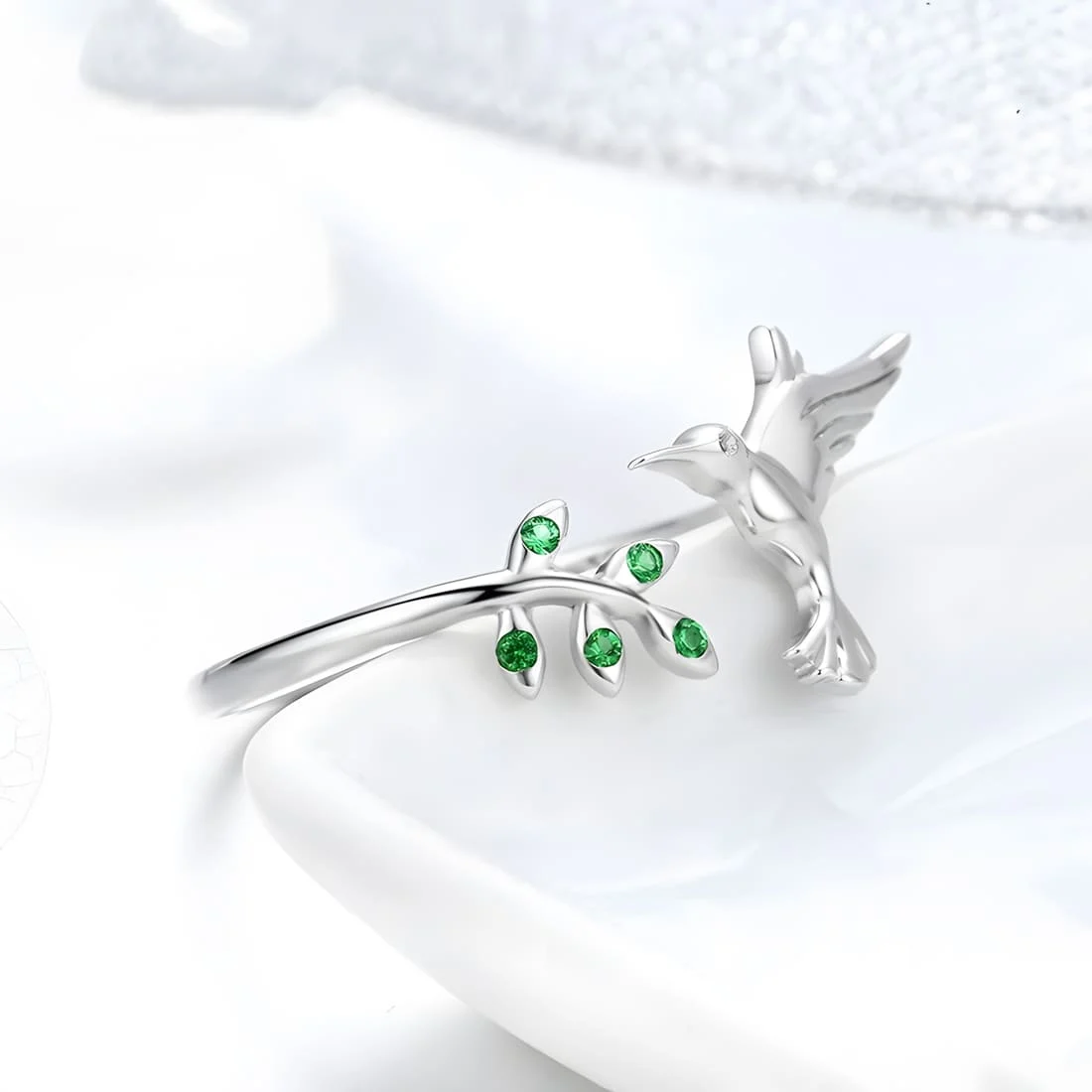 Anillo de Colibrí <myexti><span>Plata de Ley 925, chapada en oro blanco, con circonitas verdes - ajustable</span></myexti> - Imagen 3