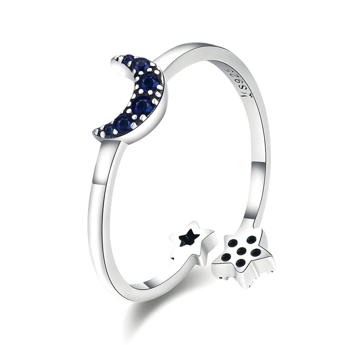 Anillo de Luna y Estrellas <myexti><span>Plata de Ley 925, chapada en oro blanco, con circonitas azules - ajustable</span></myexti>
