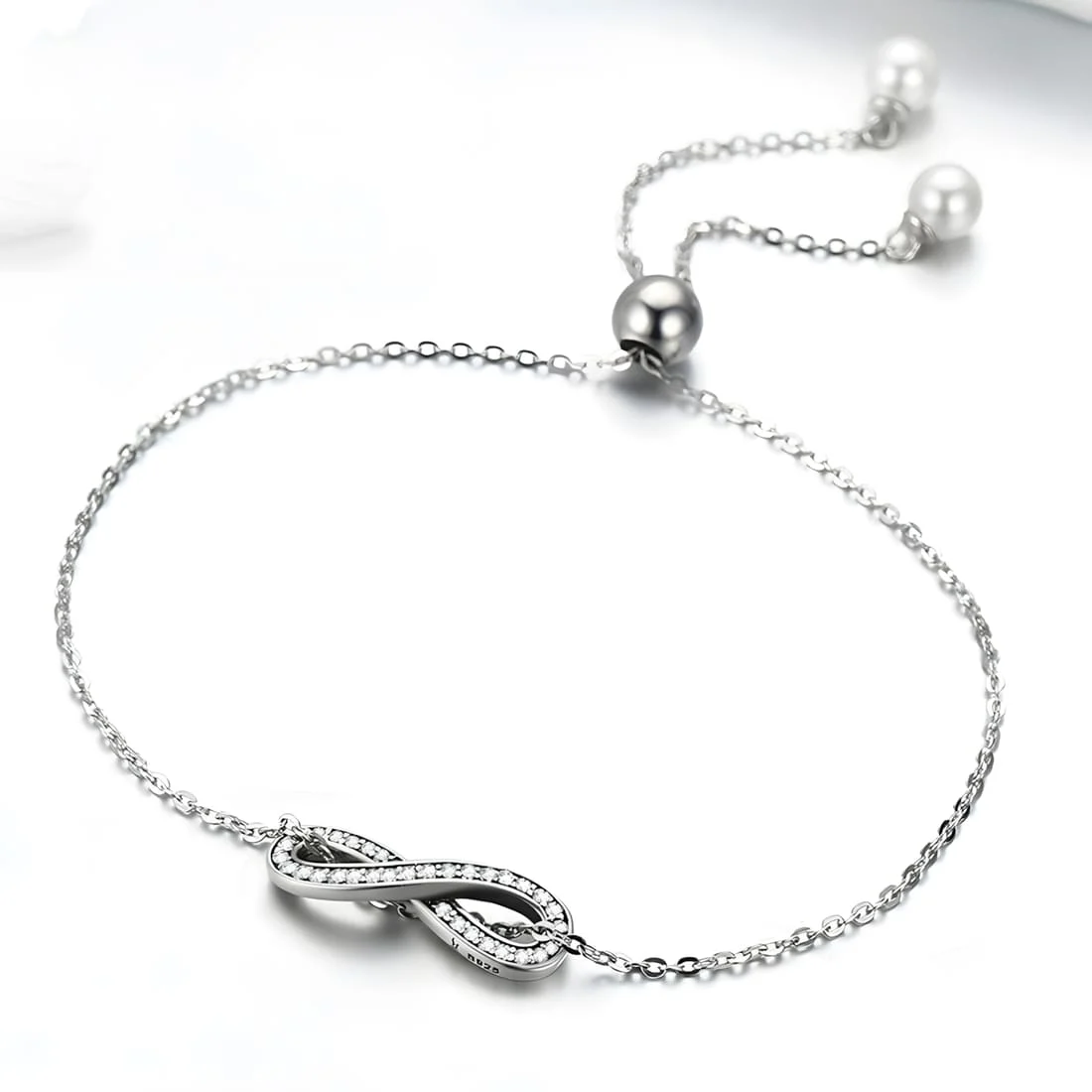 Pulsera Infinito <myexti><span>Plata de Ley 925, chapada en oro blanco, con circonitas y longitud ajustable</span></myexti> - Imagen 3