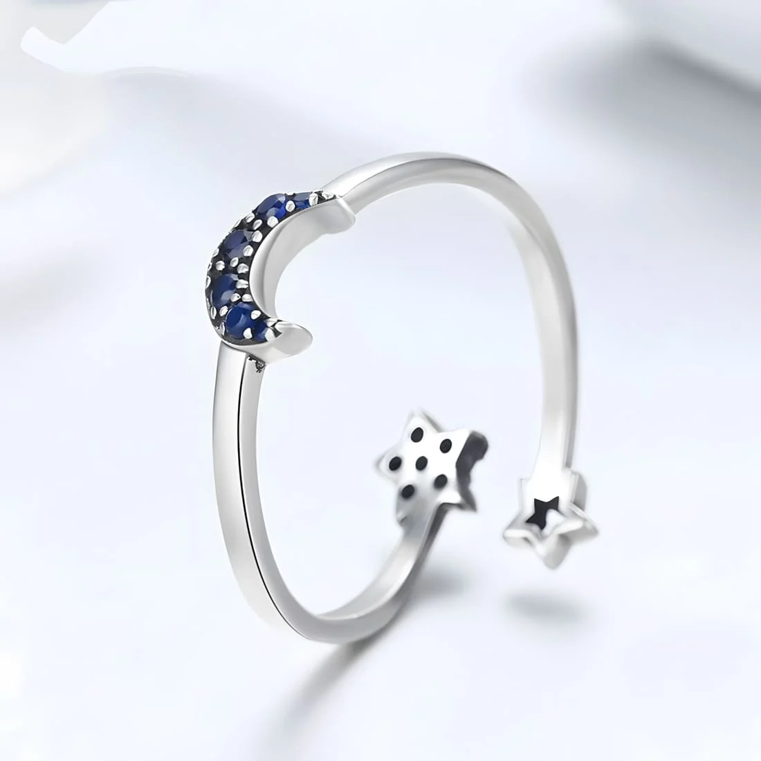 Anillo de Luna y Estrellas <myexti><span>Plata de Ley 925, chapada en oro blanco, con circonitas azules - ajustable</span></myexti> - Imagen 3