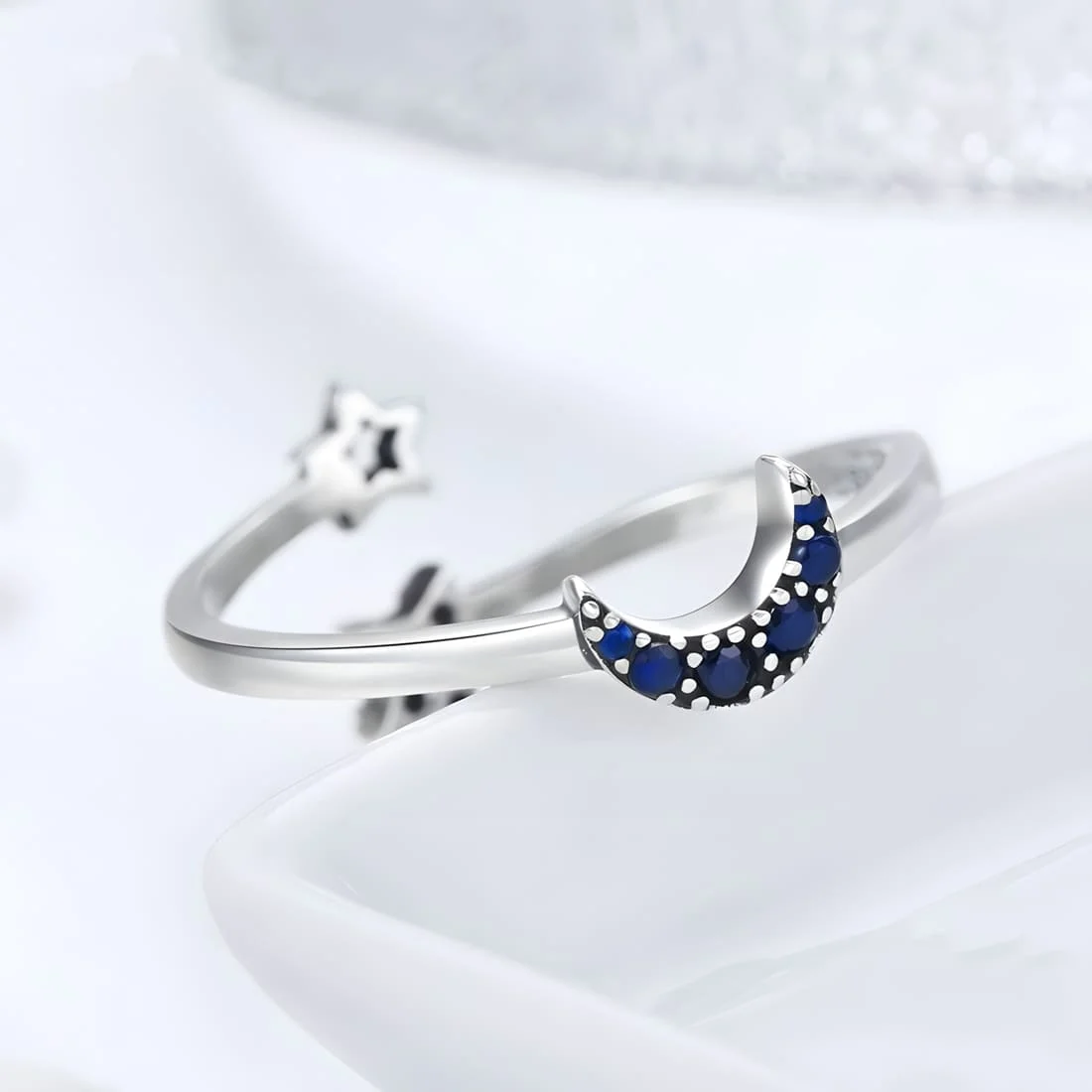 Anillo de Luna y Estrellas <myexti><span>Plata de Ley 925, chapada en oro blanco, con circonitas azules - ajustable</span></myexti> - Imagen 5