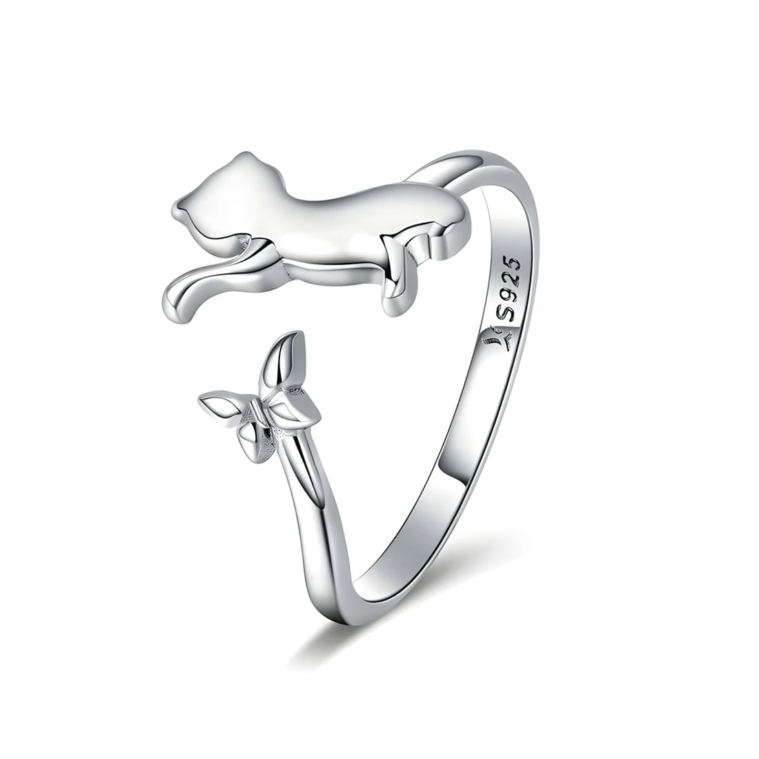Anillo de Gato con Mariposa <myexti><span>Plata de Ley 925, chapada en oro blanco - ajustable</span></myexti>