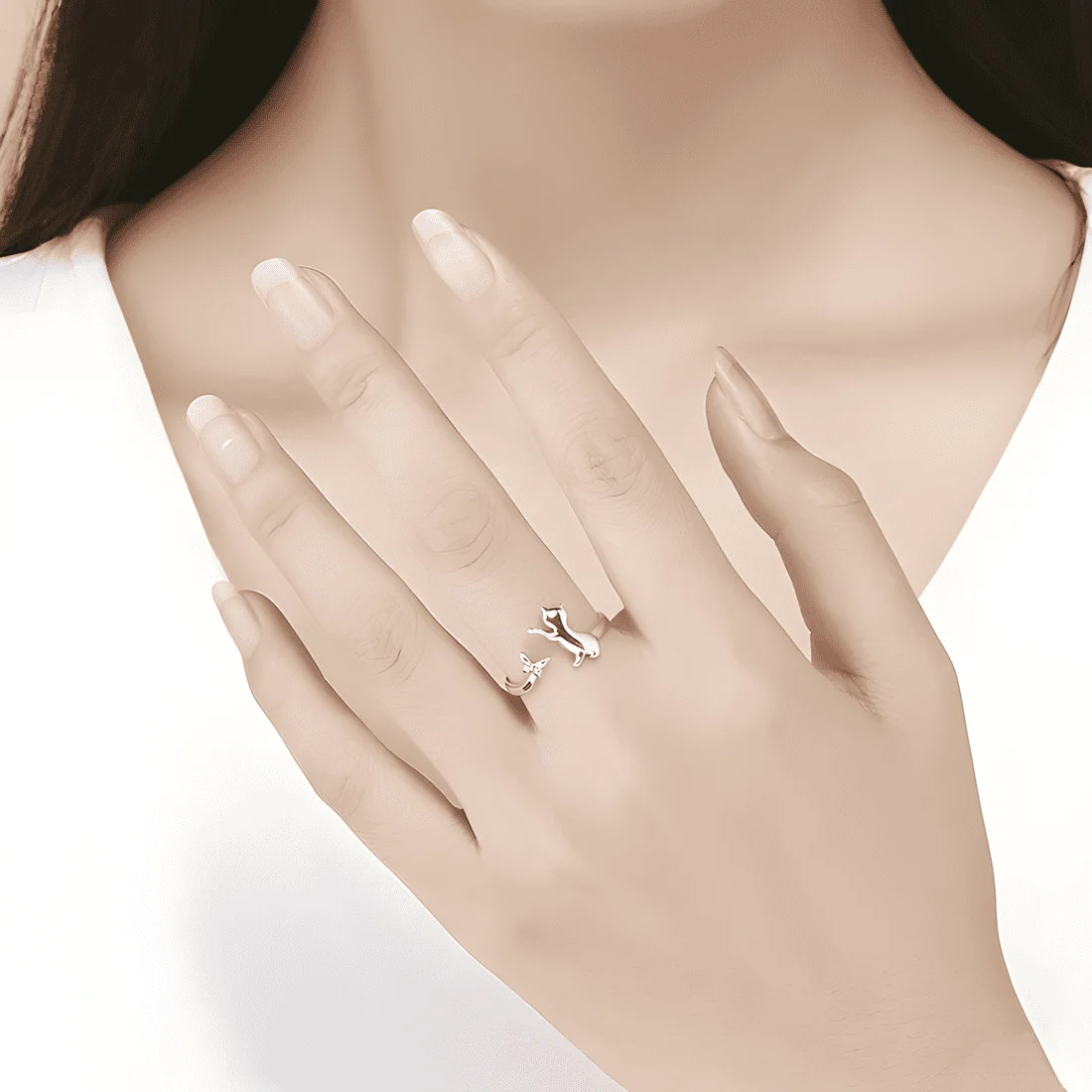 Anillo de Gato con Mariposa <myexti><span>Plata de Ley 925, chapada en oro blanco - ajustable</span></myexti> - Imagen 2