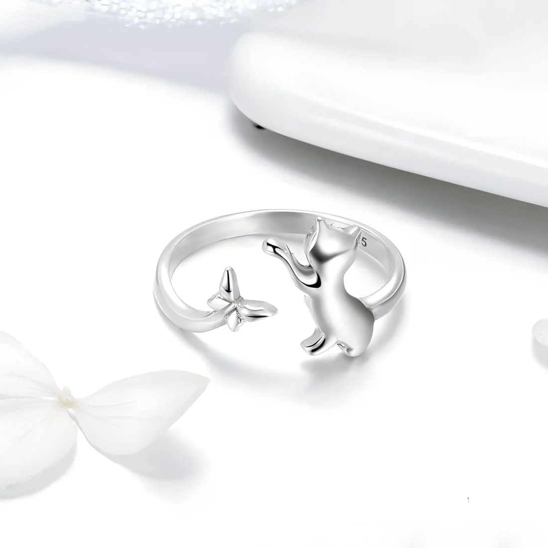 Anillo de Gato con Mariposa <myexti><span>Plata de Ley 925, chapada en oro blanco - ajustable</span></myexti> - Imagen 4