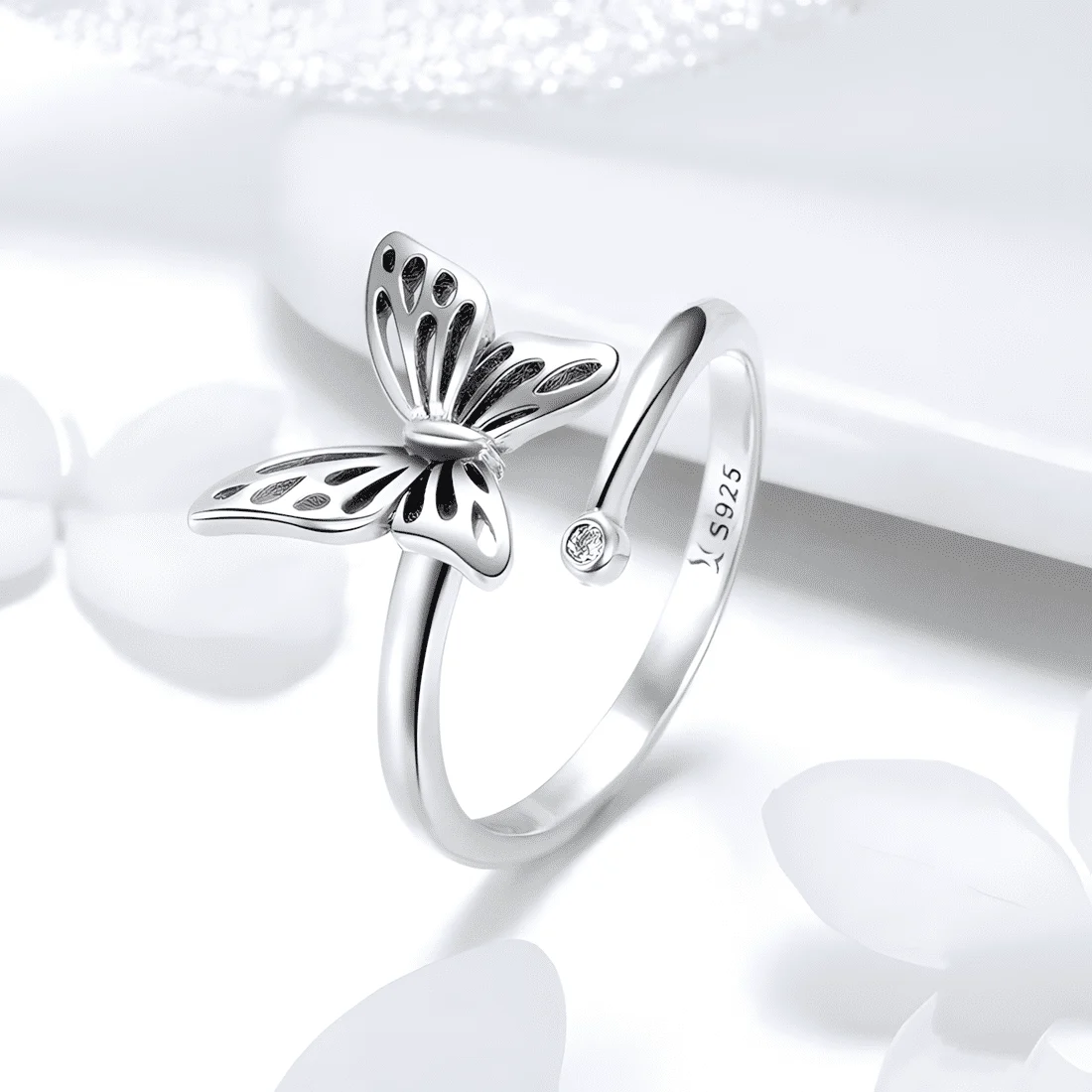 Anillo de Mariposa <myexti><span>Plata de Ley 925, chapada en oro blanco, con circonitas - ajustable</span></myexti> - Imagen 3