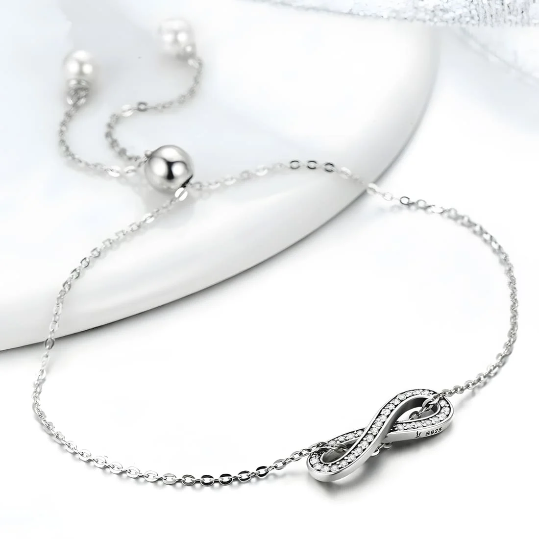 Pulsera Infinito <myexti><span>Plata de Ley 925, chapada en oro blanco, con circonitas y longitud ajustable</span></myexti> - Imagen 5