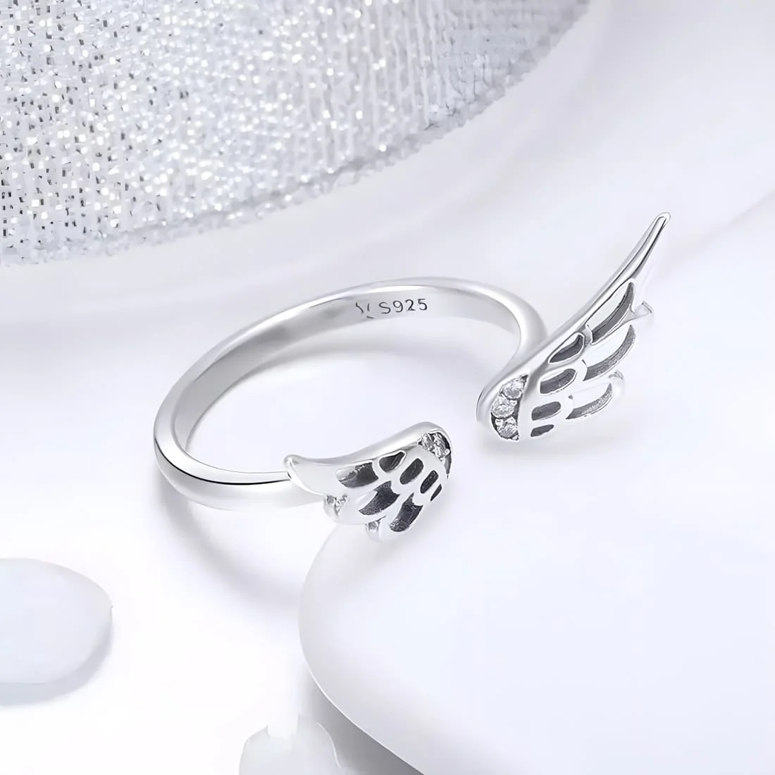 Anillo de Alas de Ángel <myexti><span>Plata de Ley 925, chapada en oro blanco - ajustable</span></myexti> - Imagen 4