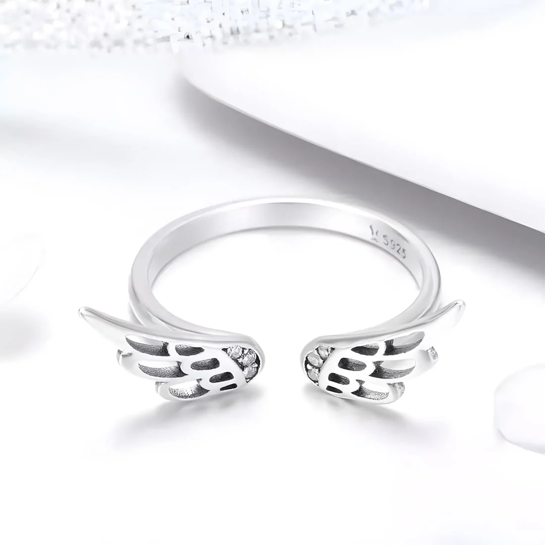 Anillo de Alas de Ángel <myexti><span>Plata de Ley 925, chapada en oro blanco - ajustable</span></myexti> - Imagen 5