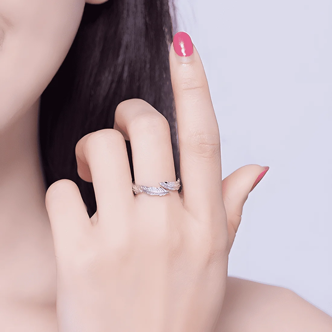 Anillo de Pluma <myexti><span>Plata de Ley 925, chapada en oro blanco - ajustable</span></myexti> - Imagen 2