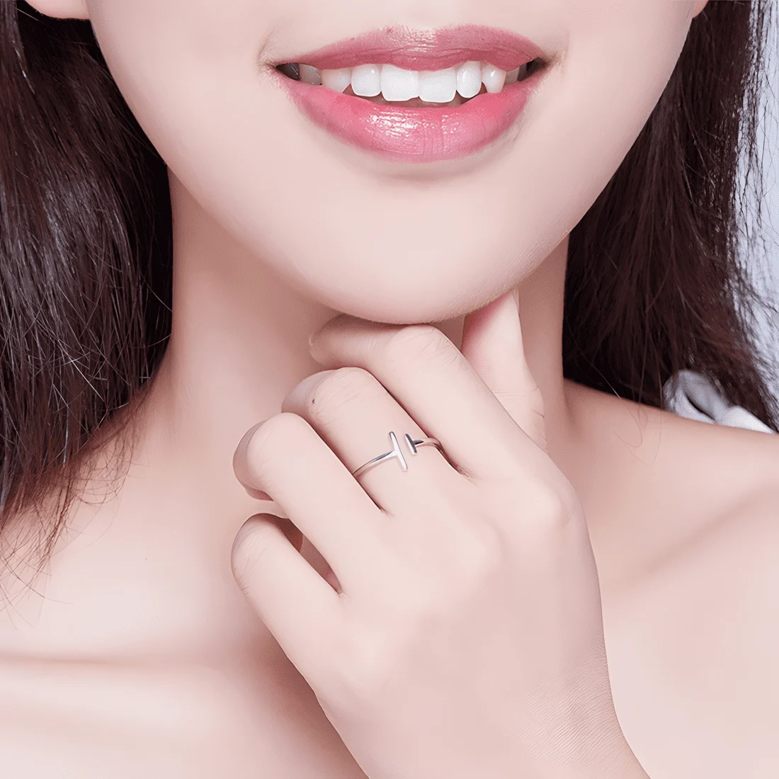 Anillo de Líneas Paralelas <myexti><span>Plata de Ley 925, chapada en oro blanco, con barras en T asimétricas - ajustable</span></myexti> - Imagen 6