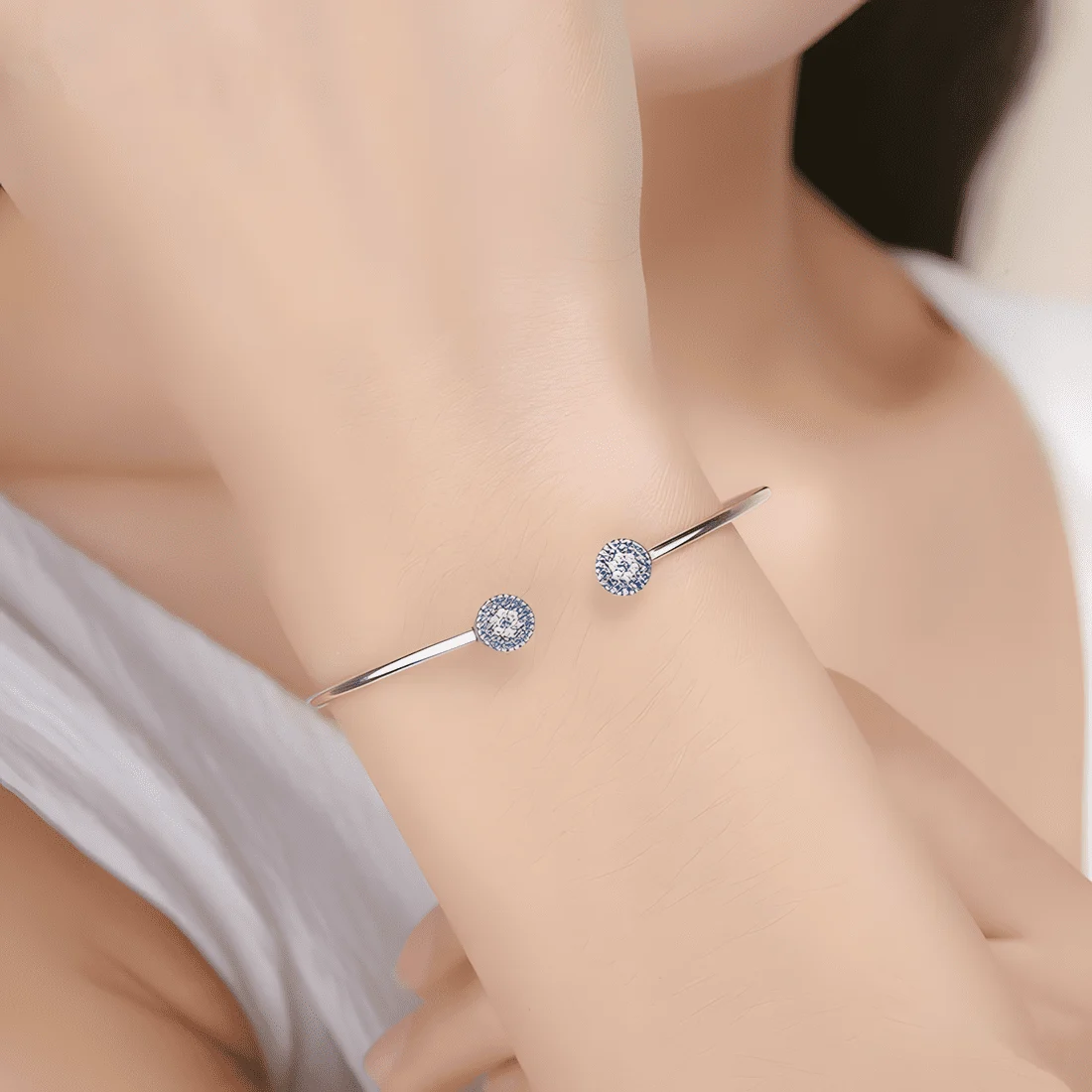 Pulsera Ojos de Alá <myexti><span>Plata de Ley 925, chapada en oro blanco, esclava con nazar y circonitas</span></myexti> - Imagen 2