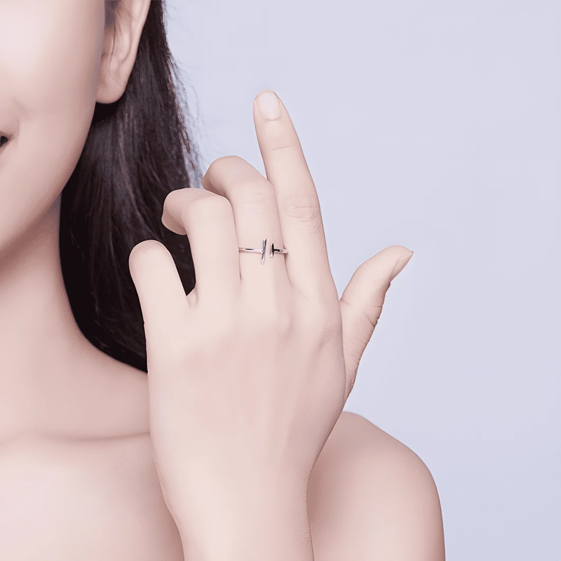 Anillo de Líneas Paralelas <myexti><span>Plata de Ley 925, chapada en oro blanco, con barras en T asimétricas - ajustable</span></myexti> - Imagen 7