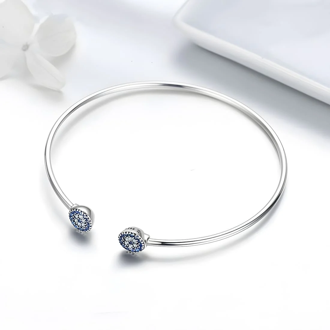 Pulsera Ojos de Alá <myexti><span>Plata de Ley 925, chapada en oro blanco, esclava con nazar y circonitas</span></myexti> - Imagen 3