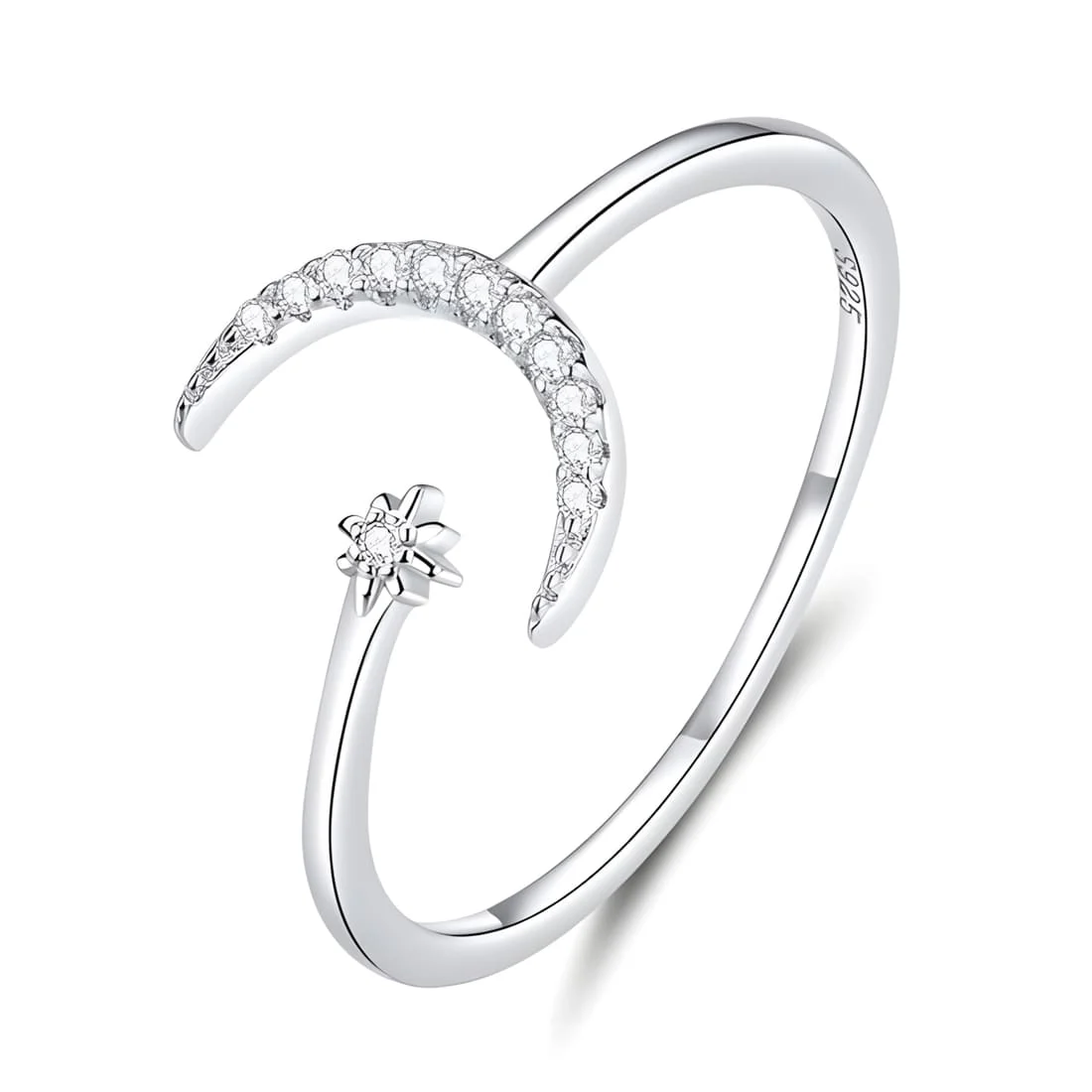 Anillo de Luna y Estrella Cometa <myexti><span>Plata de Ley 925, chapada en oro blanco, con circonitas - ajustable</span></myexti>