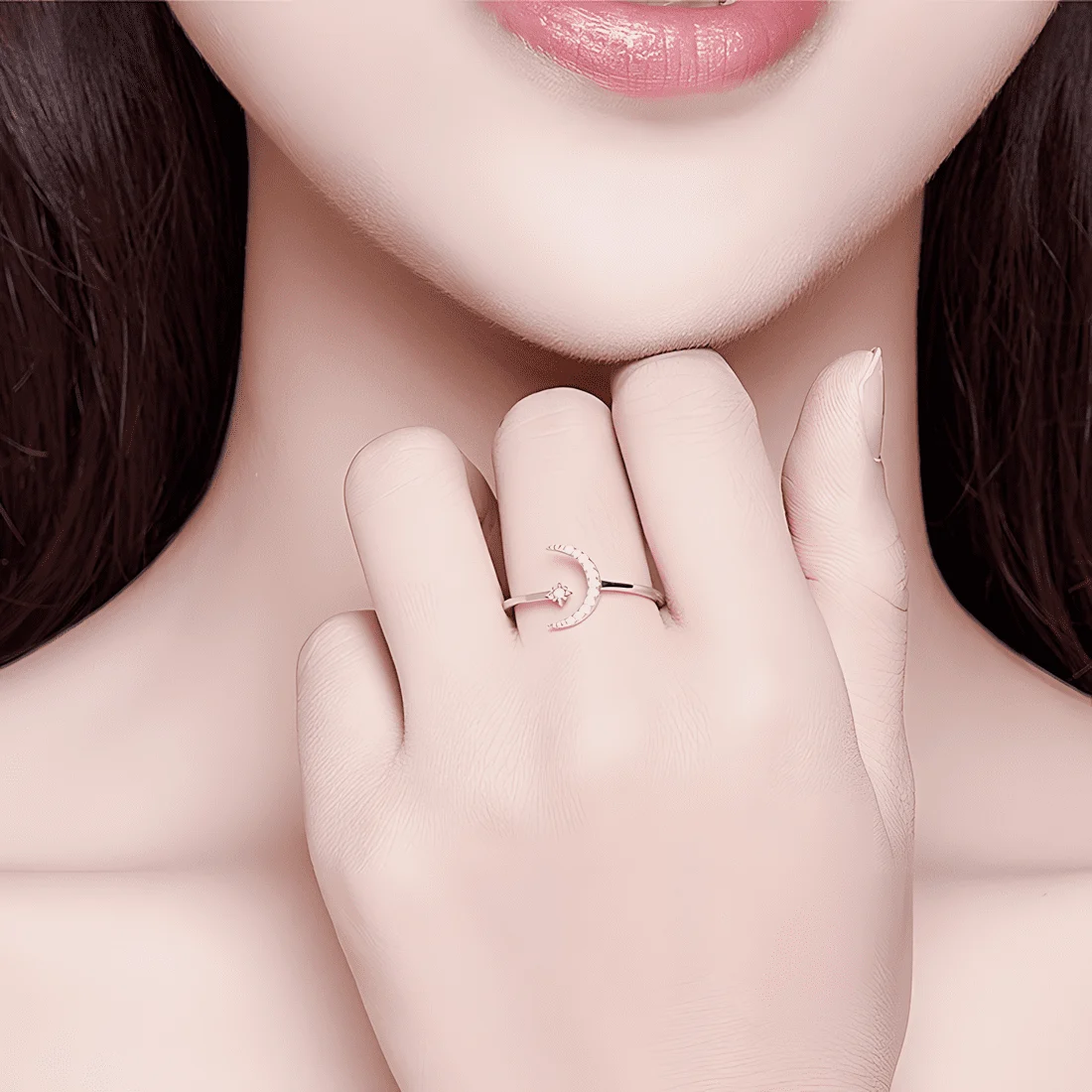 Anillo de Luna y Estrella Cometa <myexti><span>Plata de Ley 925, chapada en oro blanco, con circonitas - ajustable</span></myexti> - Imagen 2