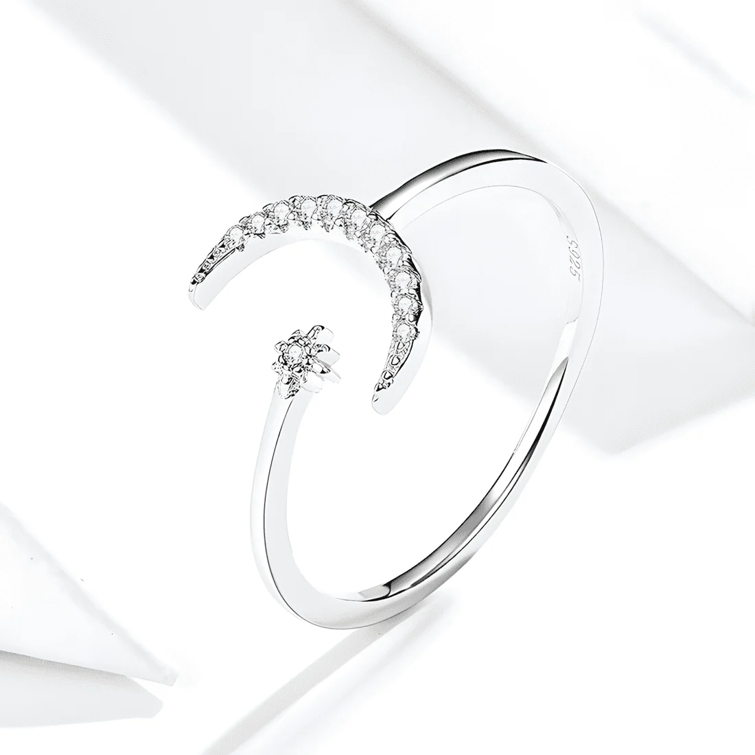 Anillo de Luna y Estrella Cometa <myexti><span>Plata de Ley 925, chapada en oro blanco, con circonitas - ajustable</span></myexti> - Imagen 3