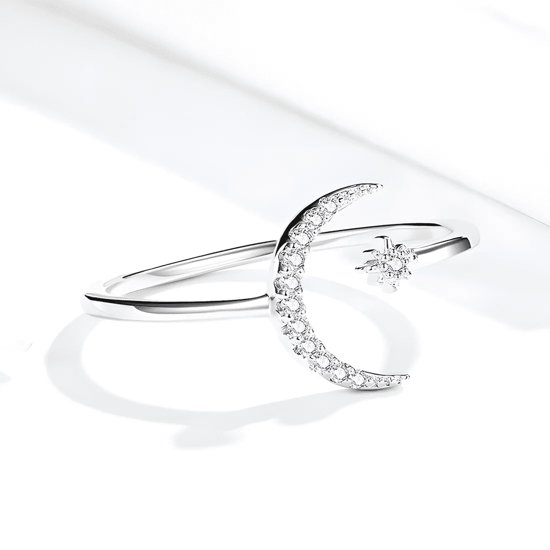 Anillo de Luna y Estrella Cometa <myexti><span>Plata de Ley 925, chapada en oro blanco, con circonitas - ajustable</span></myexti> - Imagen 4