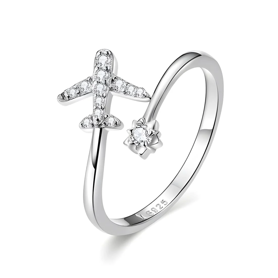 Anillo de Avión <myexti><span>Plata de Ley 925, chapada en oro blanco, con circonitas - ajustable</span></myexti>